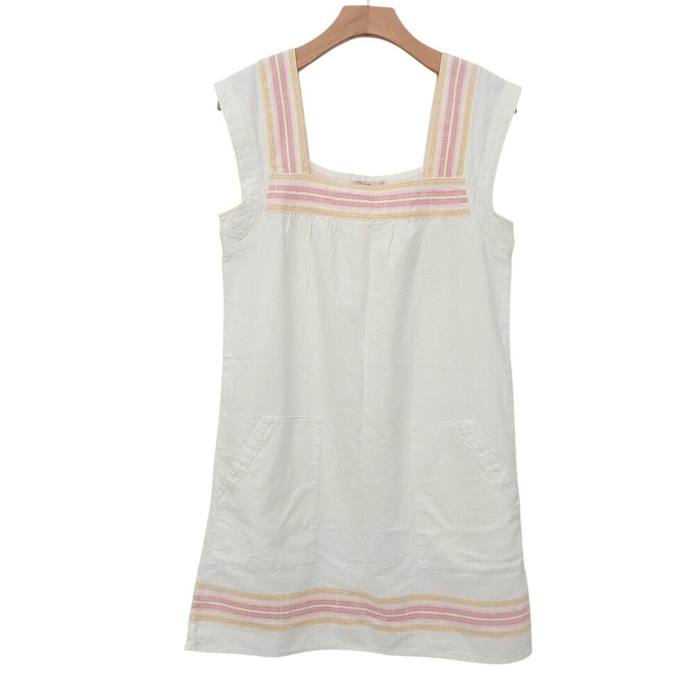 Faherty Women Small Beige Hailee Dress Organic Cotton Beach Bohemian Shift